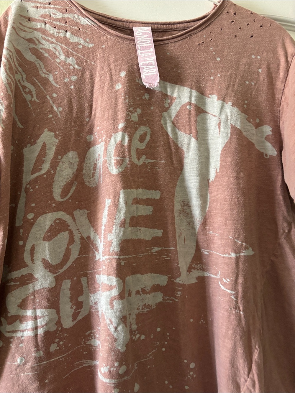 Magnolia Pearl rare Graphic Tee with Peace Love Surf Design - Dusty Rose